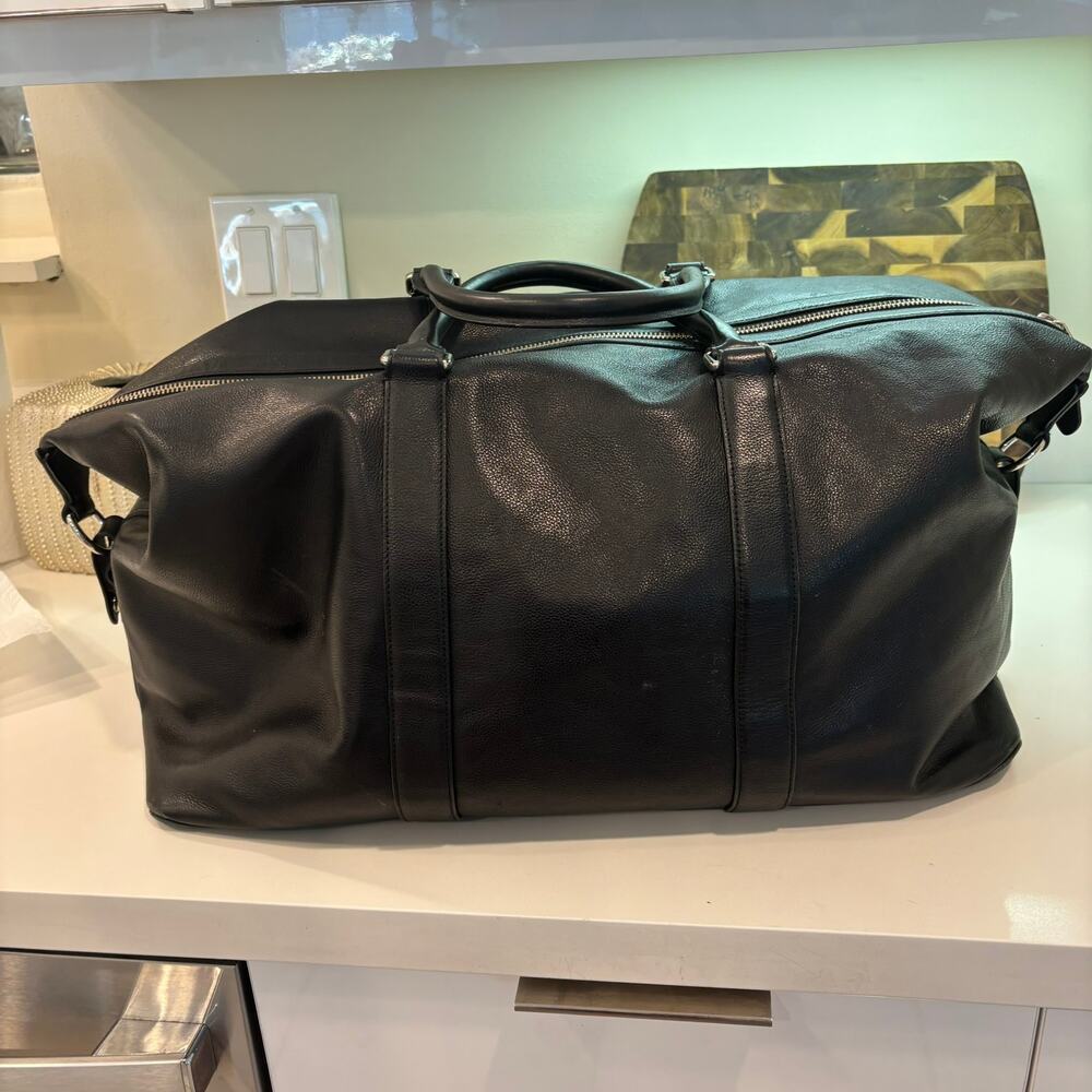 Coach Voyager Black Leather Weekender Luxury Duffel Bag Style F54802 Carry On - Picture 9 of 12